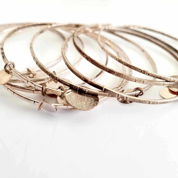 Gold Plated Charm Bangle Bracelet Set 9 pcs - Picture 3 of 4